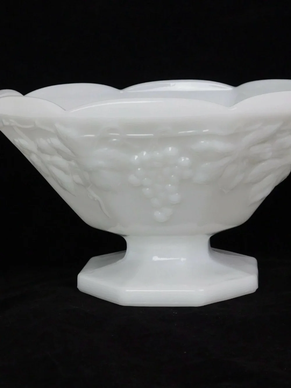 Anchor Hocking White Milk Glass Fruit Motif Pedestal Bowl